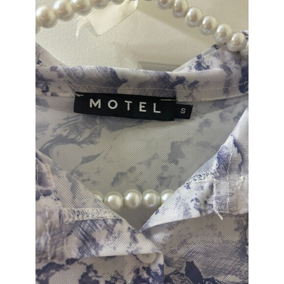 MOTEL KELLY SHIRT 20'S CHERUB WHITE BLUE long sleeve CROP top blouse S - Picture 3 of 11